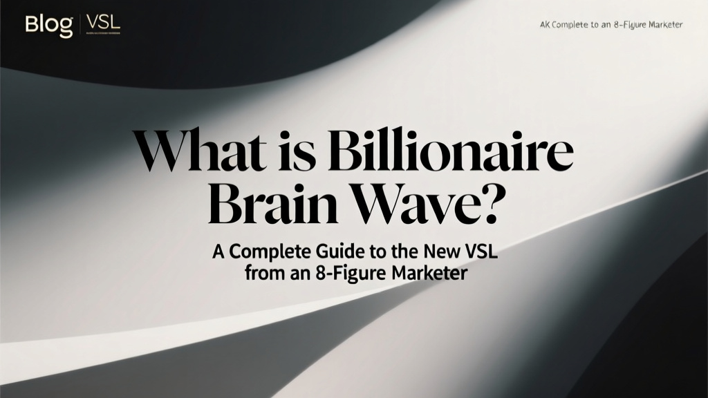 Image for an article about "Billionaire Brain Wave". Features the title "What is Billionaire Brain Wave?", with a subtitle promising a complete guide to a new VSL from an 8-figure marketer.