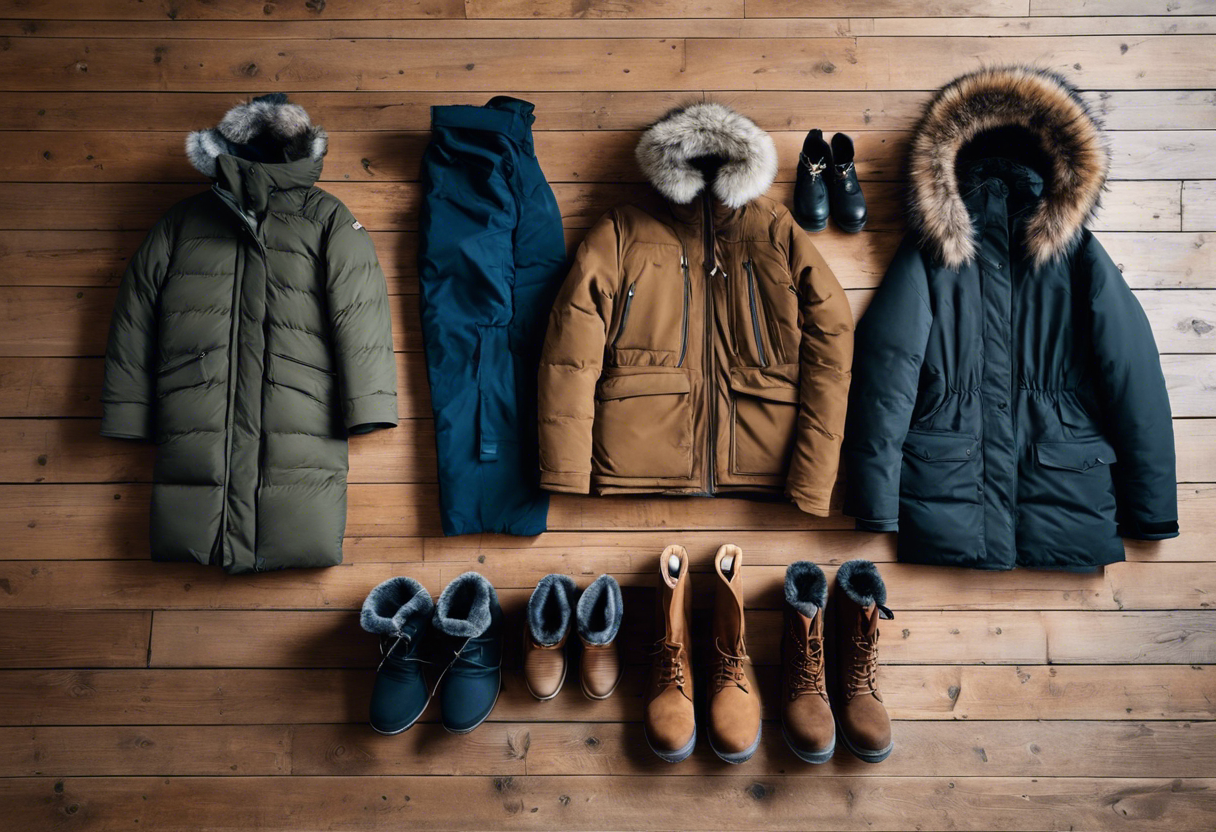 set of winter clothes.
