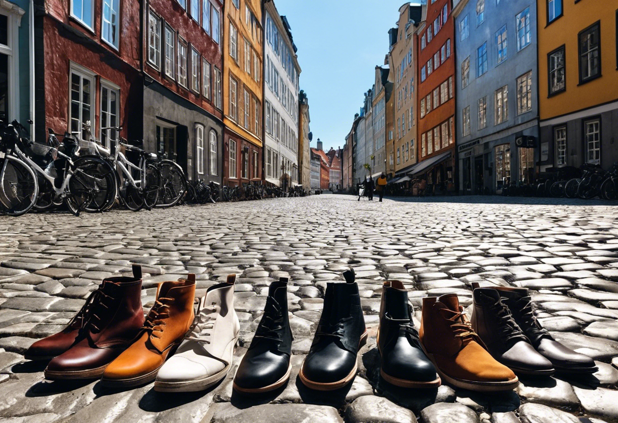 pairs of shoes on the streets of copenhagen.
