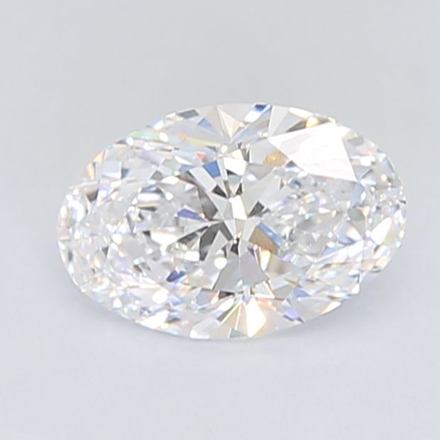Oval Modified Brilliant diamond with no bow-tie effect, showcasing its symmetrical brilliance and sparkling facets in a light background.