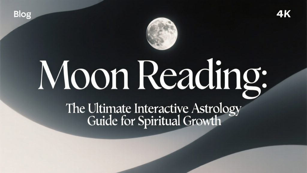 The article's title is prominently displayed: "Moon Reading". A full moon image in a dark, abstract background. The tagline is: "The Ultimate Interactive Astrology Guide for Spiritual Growth".